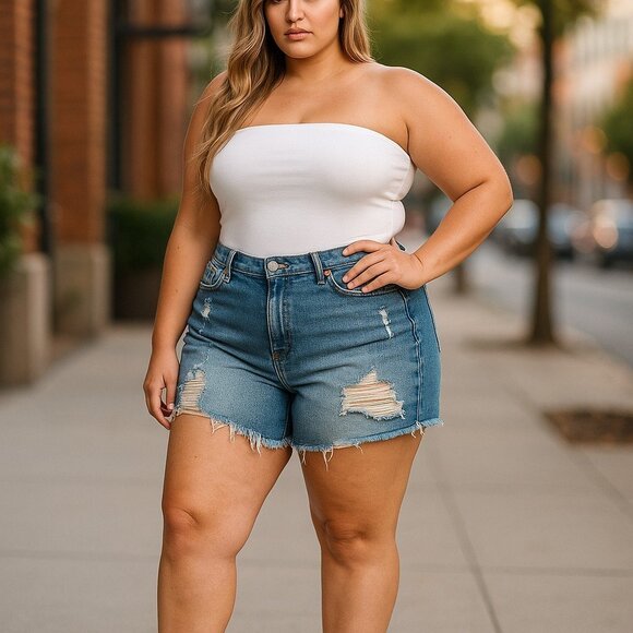 SOFIA VERGARA High Waisted Jean Shorts Size 16 Chi Distressed Ripped Frayed Plus - Picture 9 of 9
